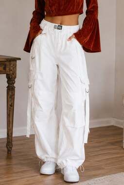 BDG White Cargo Jeans Women's M Drawstring Utility Parachute Denim Pants